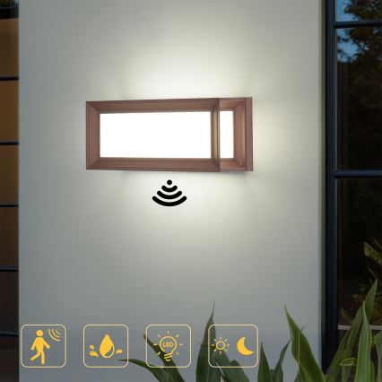Brilagi - Lampă LED de perete pentru exterior cu senzor PARKER LED/12W/230V maro IP44