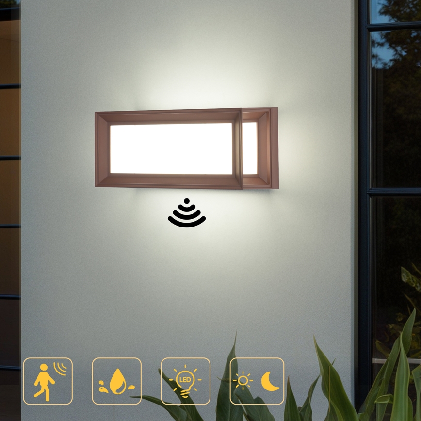 Brilagi - Lampă LED de perete pentru exterior cu senzor PARKER LED/12W/230V maro IP44