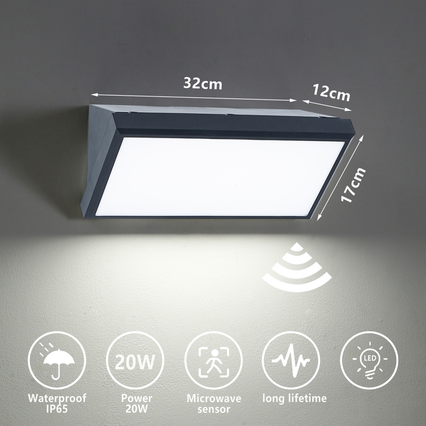 Brilagi - Aplică de exterior LED cu senzor TRIANGLE LED/20W/230V antracit IP65