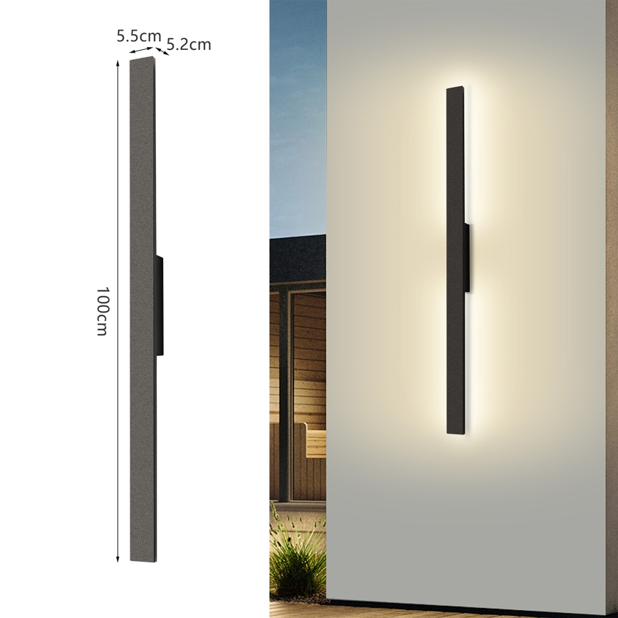 Brilagi - Aplica LED de exterior LUNA, 24W, 230V, 4000K, IP65, 100 cm, negru, CRI 90