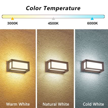 Brilagi - Aplică de perete pentru exterior LED PARKER, 12 W, 230 V, 3000/4500/6000 K, maro, IP44