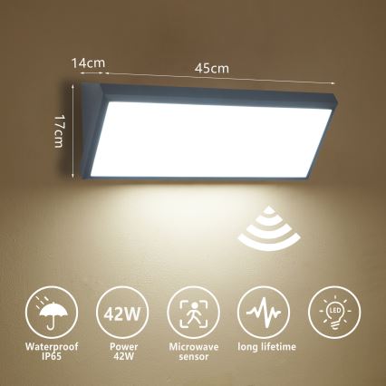 Brilagi - Aplică LED de perete pentru exterior cu senzor TRIANGLE, 42W/230V, 45 cm, antracit, IP65