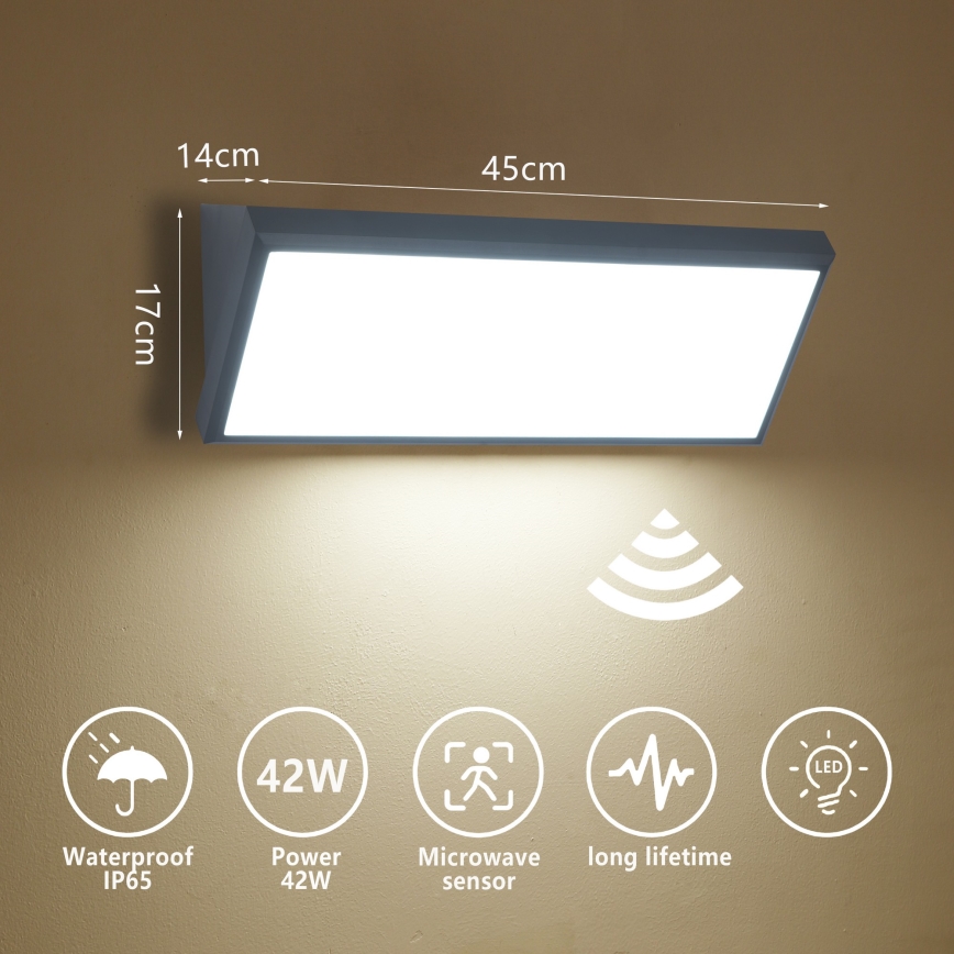 Brilagi - Aplică LED de perete pentru exterior cu senzor TRIANGLE, 42W/230V, 45 cm, antracit, IP65
