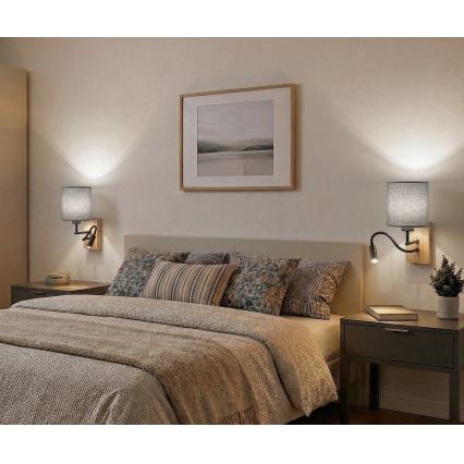 Brilagi - Lampă de perete LED flexibilă NUBILA WOOD 1xE27/25W/230V + LED/3W stejar/alb/gri deschis
