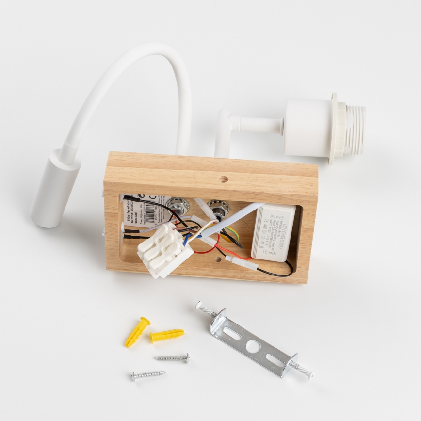 Brilagi - Lampă de perete LED flexibilă NUBILA WOOD 1xE27/25W/230V + LED/3W stejar/alb/gri deschis