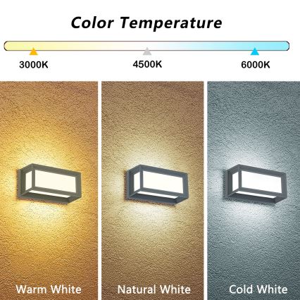 Brilagi - Aplică LED de exterior PARKER, 12W, 230V, 3000/4500/6000K, gri, IP44