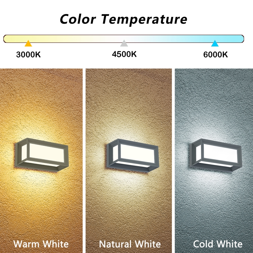 Brilagi - Aplică LED de exterior PARKER, 12W, 230V, 3000/4500/6000K, gri, IP44