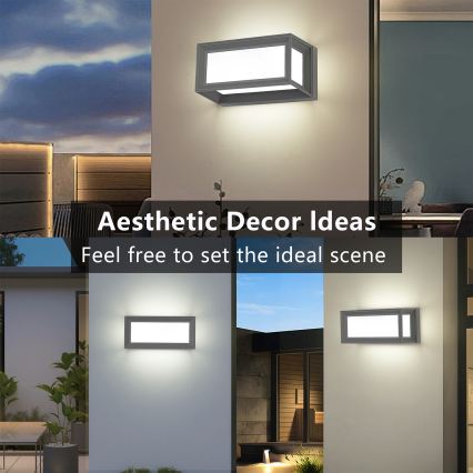 Brilagi - Aplică LED de exterior PARKER, 12W, 230V, 3000/4500/6000K, gri, IP44