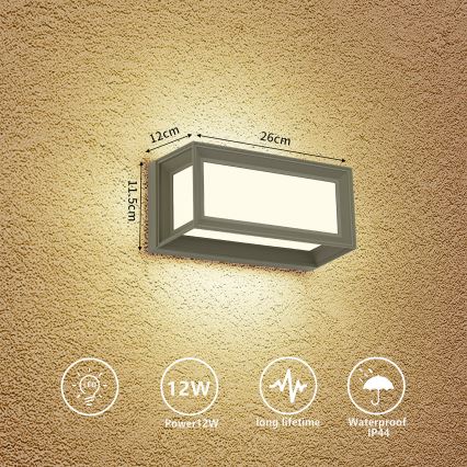 Brilagi - Aplică LED de exterior PARKER, 12W, 230V, 3000/4500/6000K, gri, IP44
