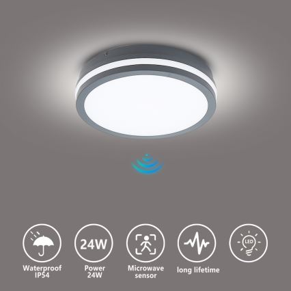 Brilagi - Corp de iluminat LED de exterior BENE cu senzor, LED 24W, 230V, Ø 26 cm, antracit, IP54