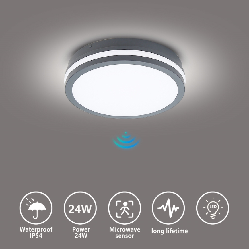 Brilagi - Corp de iluminat LED de exterior BENE cu senzor, LED 24W, 230V, Ø 26 cm, antracit, IP54