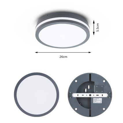 Brilagi - Corp de iluminat LED de exterior BENE cu senzor, LED 24W, 230V, Ø 26 cm, antracit, IP54