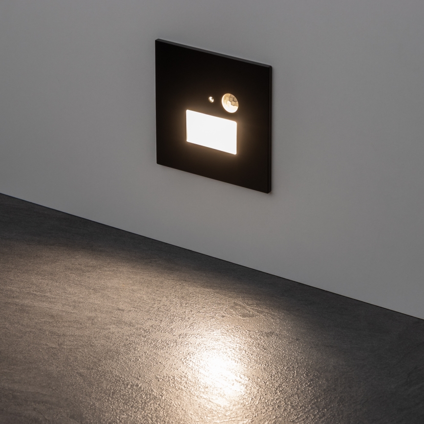 Brilagi - Aplica LED pentru scară JACK, LED/1,5W/230V 3000/4000/6500K, negru, cu senzor de mișcare și de amurg