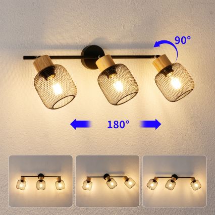 Brilagi - Aplica spot BASKLITE 3xE27/15W/230V lemn/negru