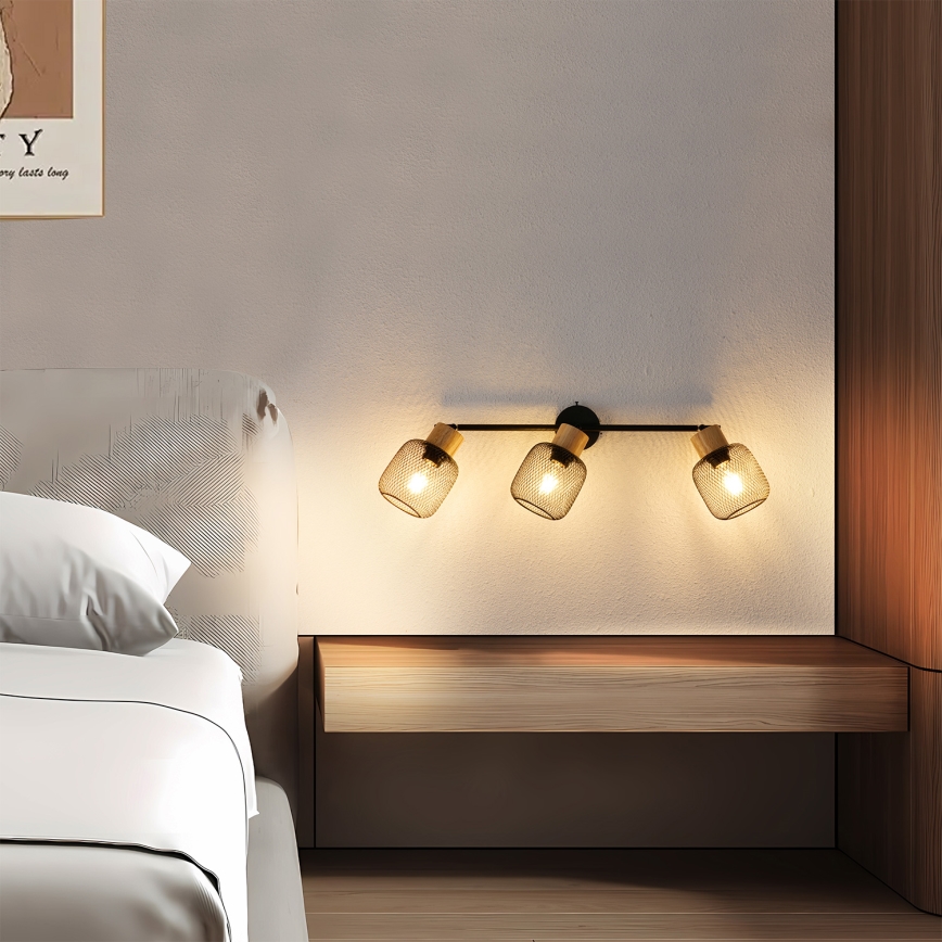 Brilagi - Aplica spot BASKLITE 3xE27/15W/230V lemn/negru