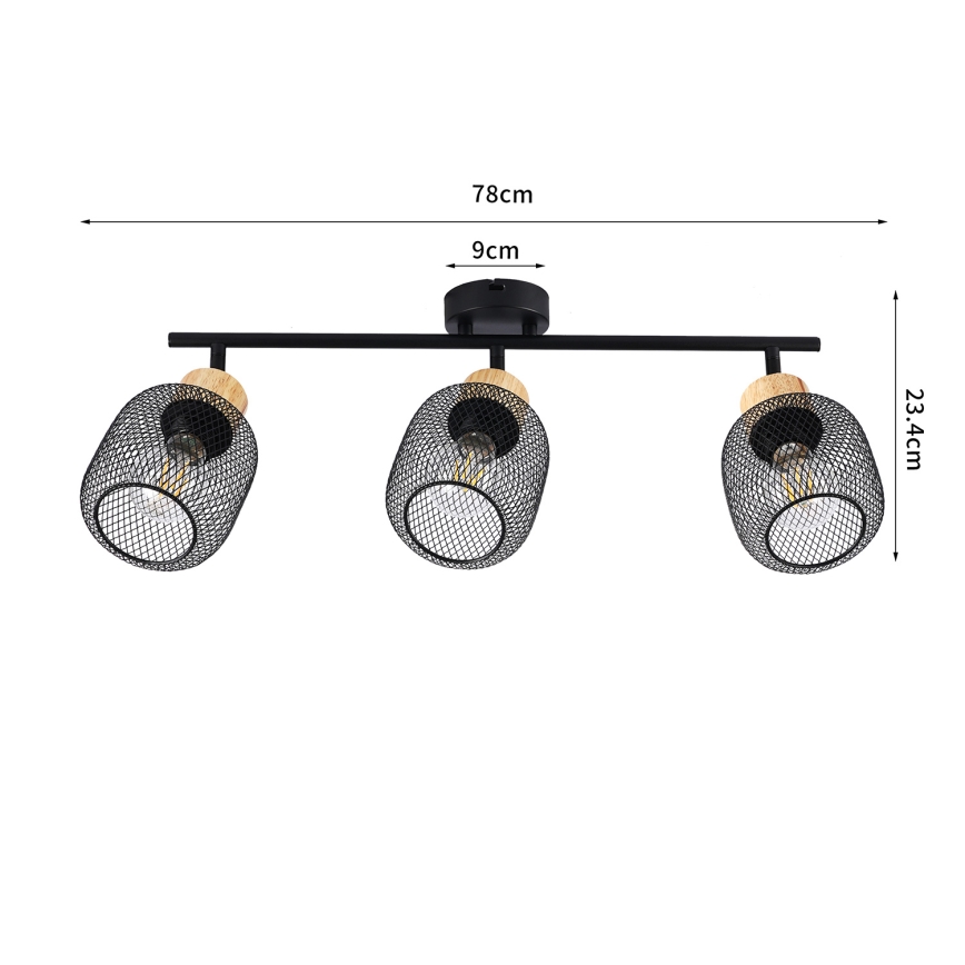 Brilagi - Aplica spot BASKLITE 3xE27/15W/230V lemn/negru