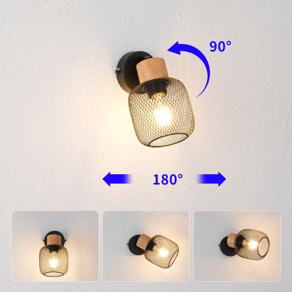 Brilagi - Aplică spot de perete BASKLITE 1xE27/15W/230V lemn de cauciuc/negru
