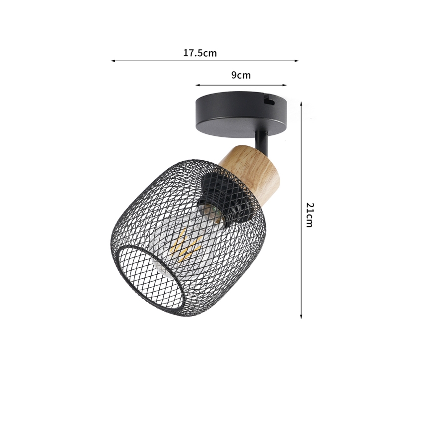 Brilagi - Aplică spot de perete BASKLITE 1xE27/15W/230V lemn de cauciuc/negru