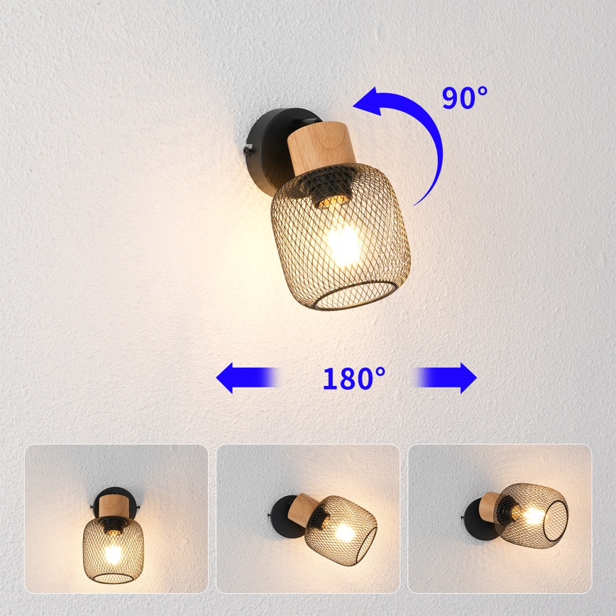 Brilagi - Aplică spot de perete BASKLITE 1xE27/15W/230V lemn/negru