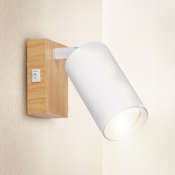 Brilagi - Aplică spot de perete cu întrerupător SELE 1xGU10/30W/230V alb/decor stejar