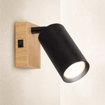 Brilagi - Aplica spot de perete cu întrerupător SELE 1xGU10/30W/230V negru/decor stejar