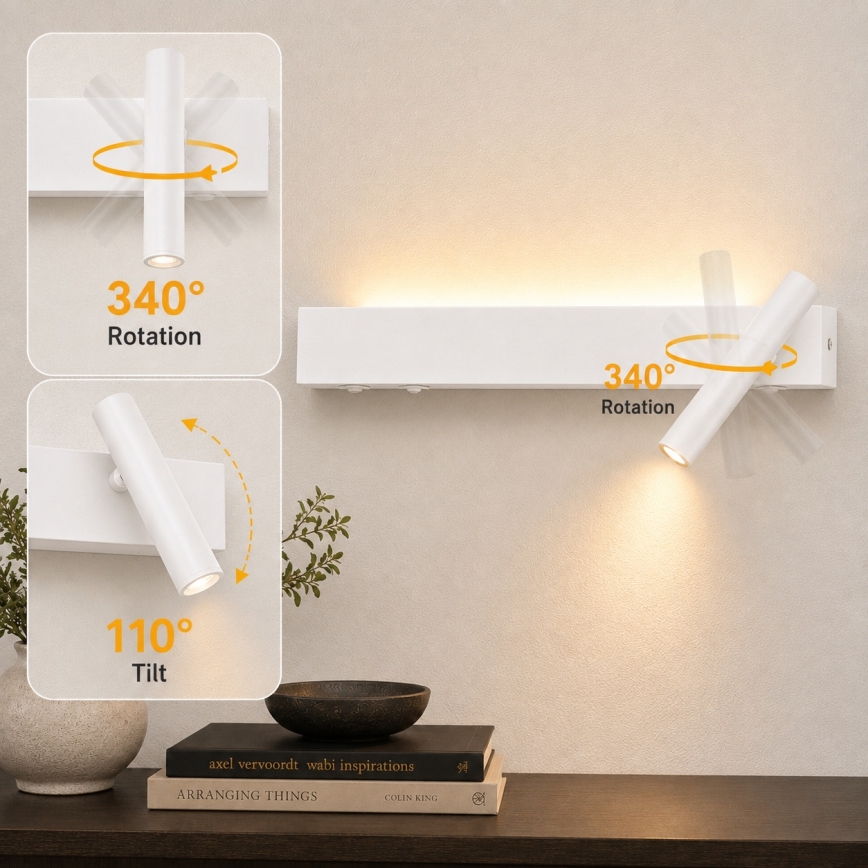 BRILAGI - Aplica spot de perete LED ARLIX LED/3W/230V + LED/7W, albă, CRI 90