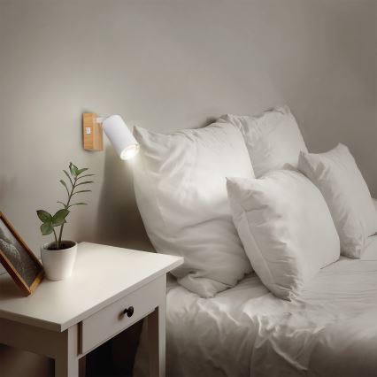 Brilagi - Aplica spot de perete SELE 1xGU10/30W/230V alb/decor stejar