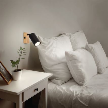 Brilagi - Aplica spot de perete SELE 1xGU10/30W/230V negru/decor stejar