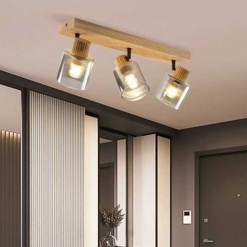 Brilagi - Aplica spot HYGGE 3xE14/15W/230V lemn/sticlă fumurie