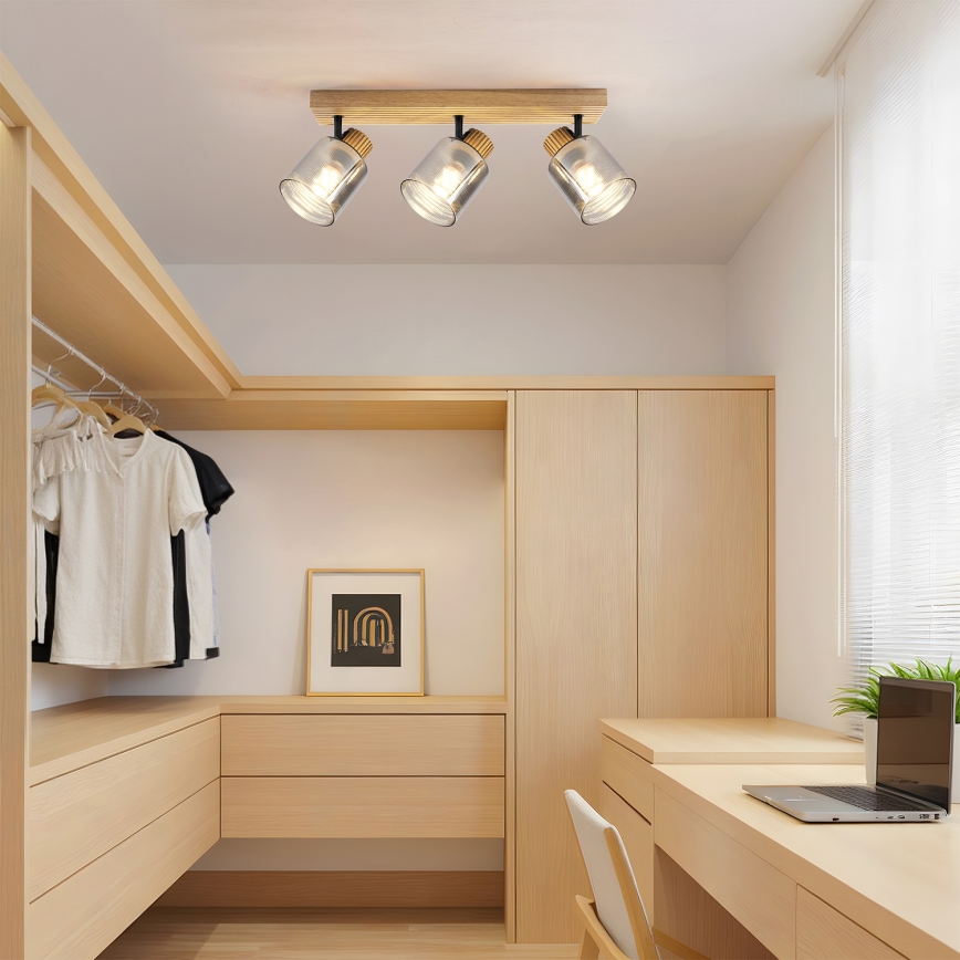 Brilagi - Aplica spot HYGGE 3xE14/15W/230V lemn/sticlă fumurie