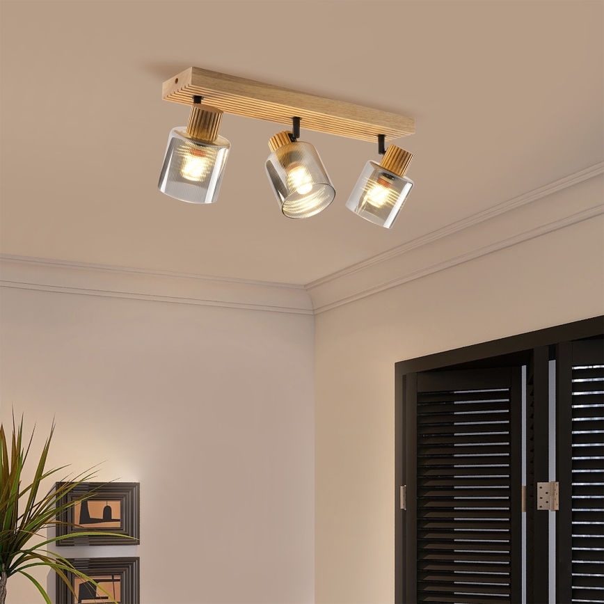 Brilagi - Aplica spot HYGGE 3xE14/15W/230V lemn/sticlă fumurie
