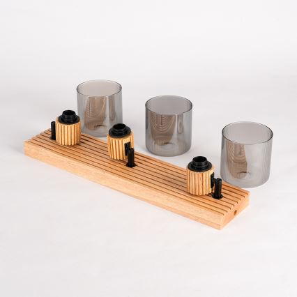 Brilagi - Aplica spot HYGGE 3xE14/15W/230V lemn/sticlă fumurie