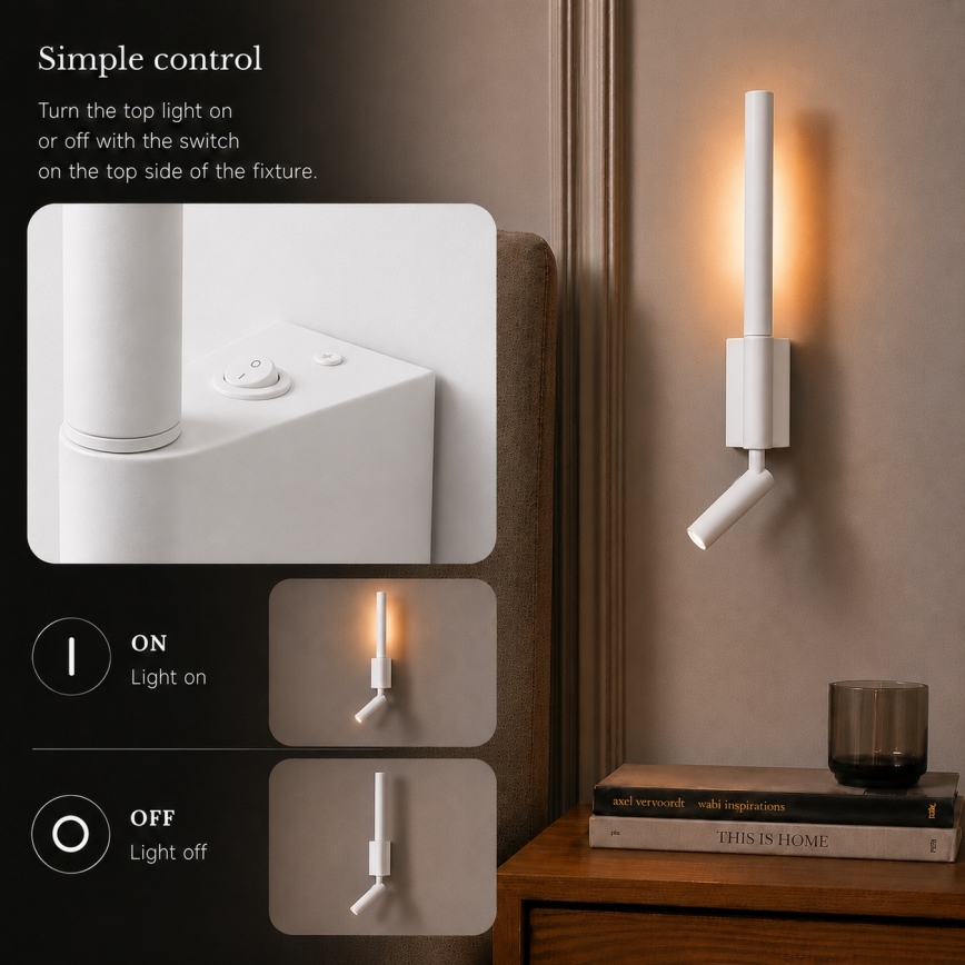 BRILAGI - Aplica spot LED de perete VIXON LED/3W/230V + LED/5W, alb, CRI 90