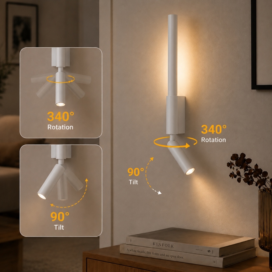 BRILAGI - Aplica spot LED de perete VIXON LED/3W/230V + LED/5W, alb, CRI 90