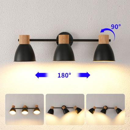 Brilagi - Aplică spot ODENSE 3xE14/10W/230V lemn de cauciuc/negru