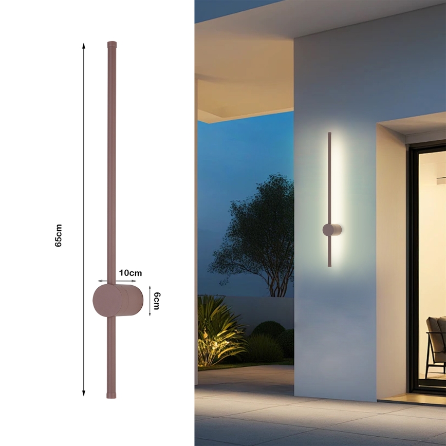 Brilagi - Aplică LED de perete pentru exterior AURA, 12W, 230V, 3000K, IP54, 65 cm, maro, CRI 90