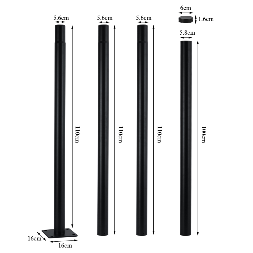 Brilagi - Tijă metalică URBAN pentru stâlp de iluminat exterior, 4 m, diam. 58 mm, neagră