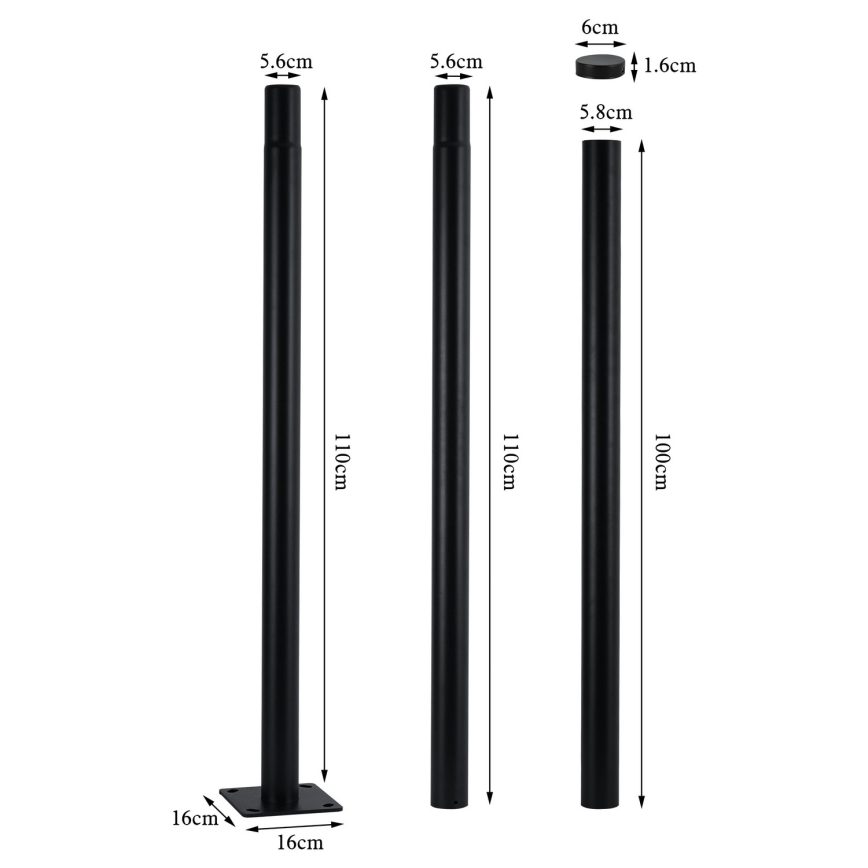 Brilagi - Bară metalică pentru stâlp de iluminat exterior URBAN 3 m, stâlp cu diametrul de 58 mm, negru