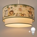 Brilagi BOBO - Lampă suspendată LED pentru copii, 1xE27/10W/230V, Ø40 cm, crem/verde/junglă