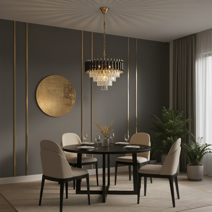 Brilagi - Candelabru cu lanț ECLIPSE 7xE14/10W/230V Ø 48 cm negru/auriu