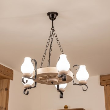 Brilagi - Candelabru cu lanț ROATA 5xE14/40W/230V, stejar