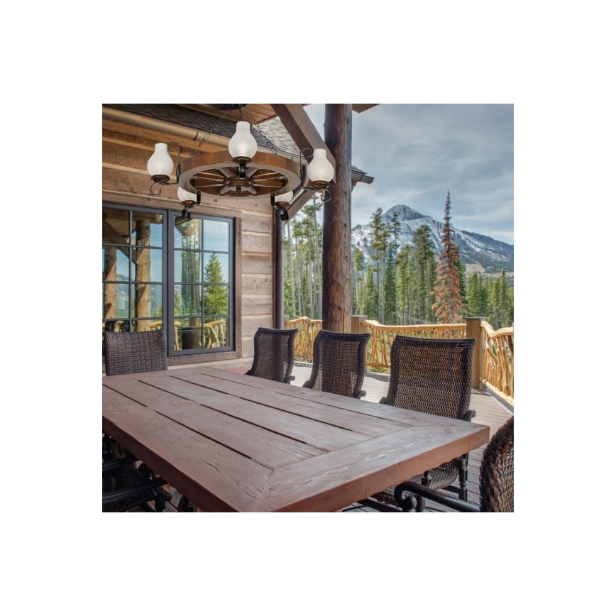 Brilagi - Candelabru cu lanț ROATA 5xE14/40W/230V Ø 70 cm fag/nuc