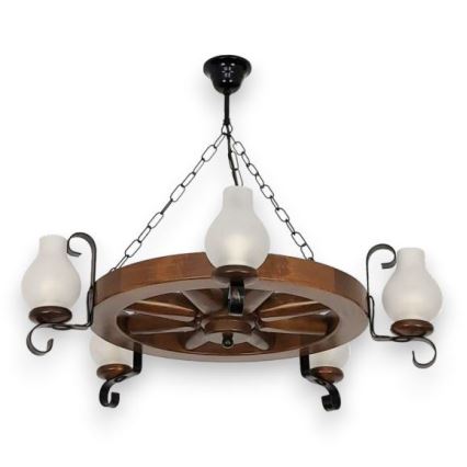 Brilagi - Candelabru cu lanț ROATA 5xE14/40W/230V Ø 70 cm fag/nuc