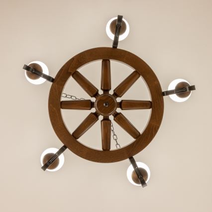 Brilagi - Candelabru cu lanț ROATA 5xE14/40W/230V Ø 70 cm fag/nuc