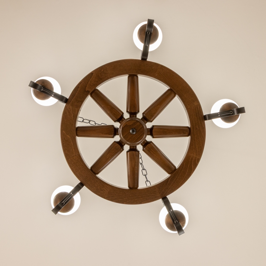 Brilagi - Candelabru cu lanț ROATA 5xE14/40W/230V Ø 70 cm fag/nuc