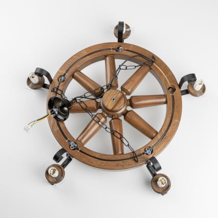 Brilagi - Candelabru cu lanț ROATA 5xE14/40W/230V Ø 70 cm fag/nuc