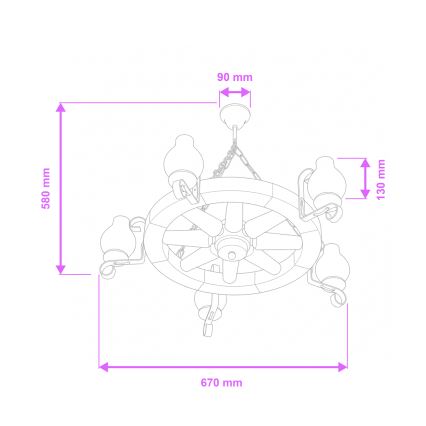 Brilagi - Candelabru cu lanț ROATA 5xE14/40W/230V Ø 70 cm fag/nuc