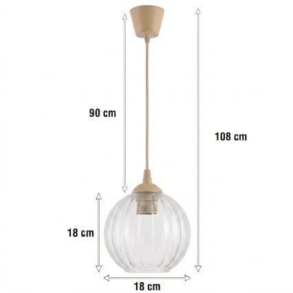 Brilagi - Candelabru LED pe cablu RETRO GLASS 1xE27/60W/230V Ø 18 cm bej/transparent