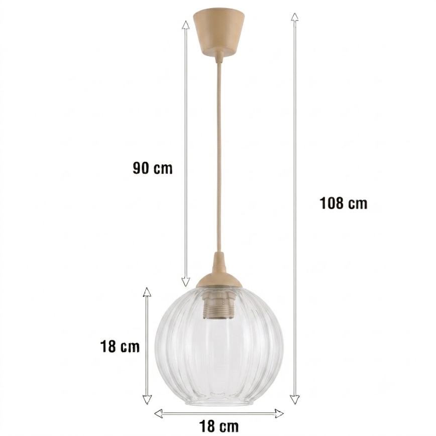 Brilagi - Candelabru LED pe cablu RETRO GLASS 1xE27/60W/230V Ø 18 cm bej/transparent