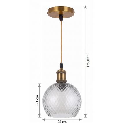 BRILAGI - lustru LED pe cablu RETRO GLASS 1xE27/60W/230V Ø 25 cm auriu/gri fumuriu